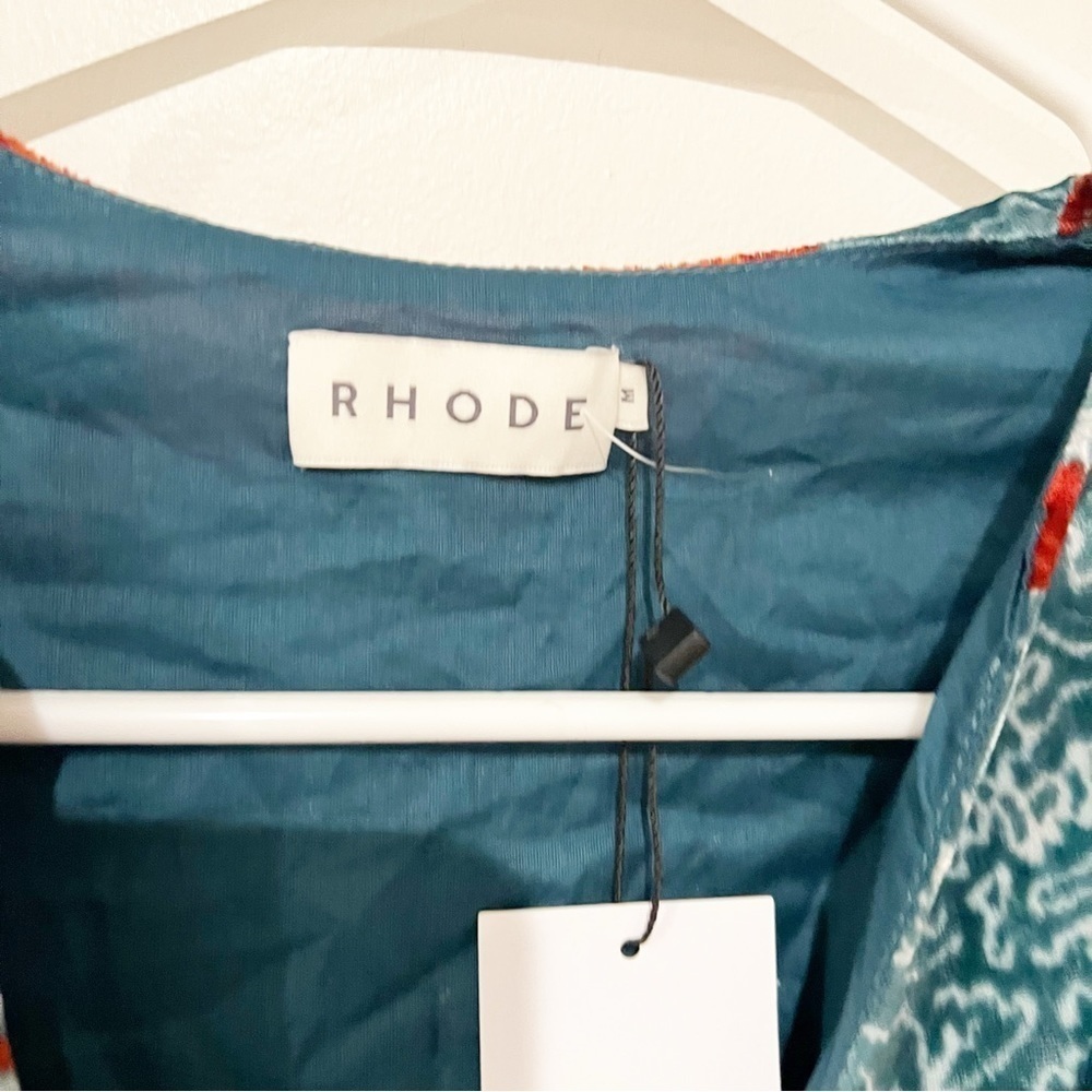 RHODE Blue Plunge Neck Sundress with Cuffed Sleeves - Picture 7 of 10